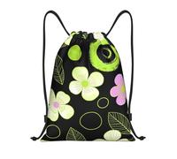 Zelinge Sac à dos avec cordon de serrage pour la plage, Fleurs de pêche verte, 14 x 16.9 inch, Sacs à dos de jour