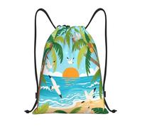 Zelinge Sac à dos avec cordon de serrage pour la plage, Scène de plage de dessin animé bleu, 14 x 16.9 inch, Sacs à dos de jour