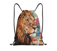 Zelinge Sac à dos avec cordon de serrage pour le sport, la gym, la natation, la plage, Collage Lion, 16.5 x 19.6 inch, Sacs à dos de jour