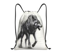 Zelinge Sac à dos avec cordon de serrage pour le sport, la gym, la natation, la plage, Sketch Wolf Figurine Gris, 14 x 16.9 inch, Sacs à dos de jour