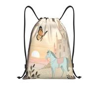 Zelinge Sac à dos avec cordon de serrage pour sport, natation, yoga, Rétro cheval et papillon, 14 x 16.9 inch, Sacs à dos de jour