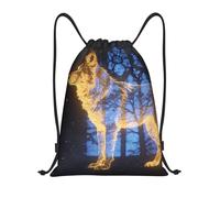 Zelinge Sac à dos avec cordon de serrage, sac de sport, sac de natation pour la plage, Cosmic Wolf Art Bleu foncé, 14 x 16.9 inch, Sacs à dos de jour