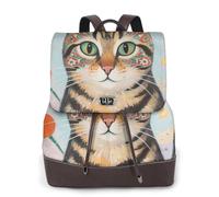 Zelinge Sac à dos avec fermeture à bouton tournant pour femme, Chat de style art populaire, One Size