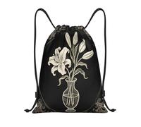 Zelinge Sac à dos de sport avec cordon de serrage Motif girafe et fleur, Fleur dans un vase noir, 14 x 16.9 inch, Sacs à dos de jour