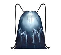 Zelinge Sac à dos de sport avec cordon de serrage Motif vache Highland Pour yoga, danse, voyage, Dessin animé loups lune nuit, 16.5 x 19.6 inch, Sacs à dos de jour