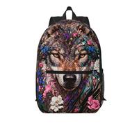 Zelinge Sac à dos décontracté pour ordinateur portable de 13 pouces, Floral Wolf Art Tan, One Size, Sacs à dos de voyage