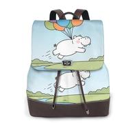 Zelinge Sac à dos élégant en cuir PU pour femmes et dames Sac à dos de voyage Sac à dos en cuir PU, Ballon soulève l'hippopotame vers le ciel, One Size, Sacs à dos de voyage