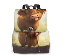 Zelinge Sac à dos tendance en cuir PUrse pour femme Sac à dos tendance pour dames Sac à dos à cordon de serrage, Vache Highland qui sort de la langue, taille unique