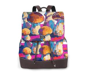Zelinge Sac à dos tendance en cuir PUrse pour femme, sac de voyage décontracté, sac à dos en cuir PU, Art des champignons, taille unique
