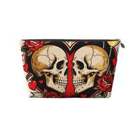 Zelinge Trousse de maquillage compacte et étanche - Petite pochette de rangement pour cosmétiques, Skull Lovers Rose Endless Love, One Size