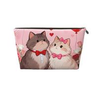 Zelinge Trousse de maquillage portable étanche, petite trousse de toilette, pochette de rangement pour cosmétiques, Couple de chats de dessin animé Be Mine-1, One Size