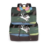 Zelinge Twist-Lock Sac à dos en cuir synthétique pour femme Sac à dos de voyage Twist-Lock, Ballon soulève un chien mignon vers le ciel, One Size, Sacs à dos de voyage