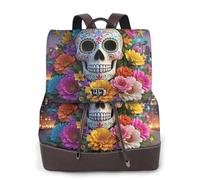 Zelinge Twist-Lock Sac à dos tendance en cuir PU avec cordon de serrage, Cinco De Mayo Fleurs Crâne Sucre, One Size, Sacs à dos de voyage