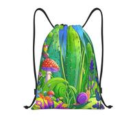 Zelinge Whale Sac à dos coloré avec cordon de serrage, sac de gym, sac de danse, sac de yoga, Escargot parmi cactus et fleurs, 16.5 x 19.6 inch, Sacs à dos de jour