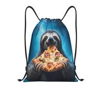 Zelinge Whale Sac à dos coloré avec cordon de serrage, sac de gym, sac de danse, sac de yoga, Paresseux mangeant une pizza mignonne, 14 x 16.9 inch, Sacs à dos de jour