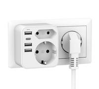 Zelkan Multiprise USB C - Multiprises avec 3 Prises Verticales - 3 Ports USB-A + 1 Ports USB-C - Multiprise Murale sans Câble - Prise Multiple - Blanc