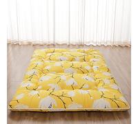 Zelladorra Matelas de sol japonais, matelas futon avec sac de rangement portable et housse lavable, tapis tatami épais enroulable pour camping, chambre d'amis, fleur jaune, lit double