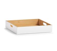 Zeller 13358 Boîte de rangement en bambou blanc, env. 30 x 27 x 6 cm, empilable, poignées latérales, boîte de rangement plate