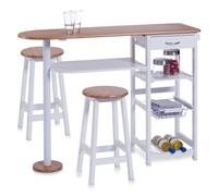 Zeller 13776 Bar de Cuisine avec 2 tabourets Panneau de Fibres à densité Moyenne Blanc/Bambou Table 118 x 38 x 89 cm/Tabouret 29 x 29 x 54 cm
