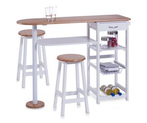 Zeller 13776 Bar de Cuisine avec 2 tabourets Panneau de Fibres à densité Moyenne Blanc/Bambou Table 118 x 38 x 89 cm/Tabouret 29 x 29 x 54 cm