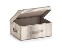 Zeller 14645 Boîte de rangement en non-tissé avec couvercle Rayures Beige 38 x 29 x 16,5 cm