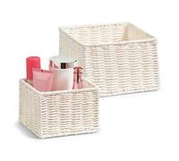 Zeller 18097 Corbeille, Lot de 2, Papier tressé, 16 x 16 x 11 cm, weiß, 16x16x11 cm