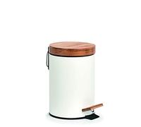 Zeller 18908 Poubelle à cosmétiques en métal et Bambou Blanc 3 l Ø 16,8 x 24 cm