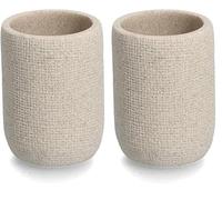 Zeller 18932 Gobelet à Dents Naturel en Polyrésine, Beige, 7.2cm x 10cm (Lot de 2)
