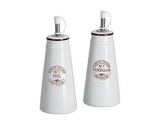 Zeller 19361 Lot de 2 bouteilles à vinaigre/huile en céramique, blanc, env. 4,5 x 7,5 x 19,3 cm