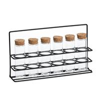 Zeller 19584 Lot de 7 supports à épices en verre/métal/liège 55 ml env. 24,5 x 4,7 x 14 cm Bouteille Ø 3 x 10,7 cm Porte-épices avec poignée de transport Style tubes à essai Idée cadeau
