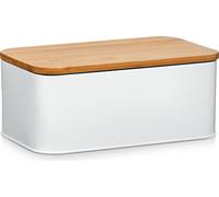 ZELLER 25370 Boîte à pain avec couvercle en bambou, métal, blanc mat, 31 x 18 x 12,5 cm