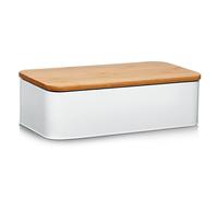 ZELLER 25375 Boîte à pain avec couvercle en bambou, métal, blanc mat, 42,5 x 23 x 13 cm