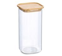 Zeller Bocal à provisions avec couvercle en bambou, 1570 ml, verre borosilicaté / bambou / silicone, transparent, env. 10 x 10 x 22 cm