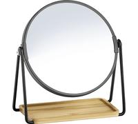 Zeller Present Miroir cosmétique, Ø 17,5 x 20,5 cm, métal/bambou, noir/naturel