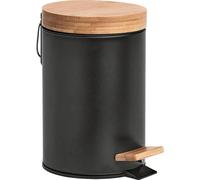 Zeller Present Seau à maquillage soft-close 3 litres, Ø 16,8 x 24 cm, métal/bambou, noir