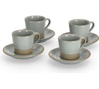 ZELLER Set de 4 tasses et soucoupes en faïence, vert-gris 60ml