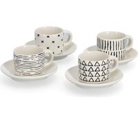ZELLER Set de tasses avec soucoupe 4pcs motif, noir-blanc 50ml