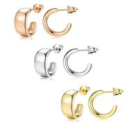 ZELORES Lot de 3 paires de boucles d'oreilles créoles épaisses en argent sterling 925 pour femme