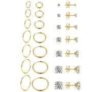 ZELORES Lot de 6 à 14 paires de boucles d'oreilles créoles légères en acier inoxydable plaqué or 14 carats avec oxyde de zirconium pour oreilles sensibles 20 g, Acier inoxydable, Zircone cubique