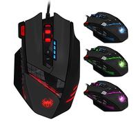 zelotes Souris de jeu, 4000 ppp, 12 boutons programmables, 8 blocs de poids, rétroéclairé RVB, design ergonomique, souris optique filaire USB pour ordinateur portable, PC, Mac, noir