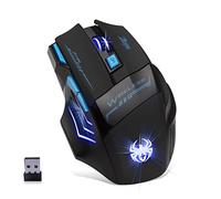 zelotes Souris sans fil, 4800 DPI, 7 boutons, design ergonomique, économie d'énergie, 2,4 GHz avec récepteur USB, souris de jeu optique LED portable pour PC, Mac, ordinateur portable, noir