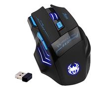 zelotes Souris sans Fil,Réglage 4 DPI,7 Boutons,2.4GHz avec Nano-Récepteur,LED,Conception Ergonomique,Souris Gamer Wireless pour PC,Ordinateur Portable,Mac,Noir