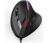 ZELOTES T-50 Souris verticale, souris filaire, 9 boutons, souris optique RVB, 6 fichiers DPI, design ergonomique, noir
