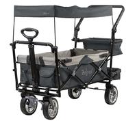 Zelsius Chariot de transport pliable avec toit | Gris | Chariot de transport avec système de sangle | Chariot à main pliable | Chariot de jardin pliable avec toit pare-soleil et diable de transport