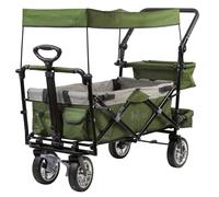 Zelsius Chariot de transport pliable avec toit | Vert/gris | Chariot de transport avec système de sangle | Chariot à main pliable | Chariot de jardin pliable avec toit pare-soleil et diable de