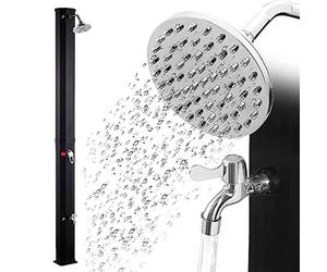 Zelsius Douche Solaire avec Robinet, Douche à Pieds | Noir | Douche de Jardin 35 l, Froide et Chaude, Max. 60 °C, raccord Tuyau d'arrosage | Douche de Jardin extérieure, Douche Solaire extérieur