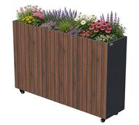 Zelsius Jardinière surélevée en acier galvanisé avec roues 120 x 30 x 80 cm | Anthracite RAL 7016 avec aspect bois de noyer | Jardinière, bac à fleurs, plate-bande, jardinière pour légumes
