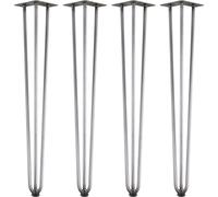 Zelsius Lot de 4 pieds de table en acier, acier brut, (H) 71 cm, 3 entretoises, pieds en épingle à cheveux, pieds de meubles