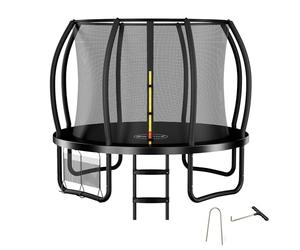 Zelsius Trampoline noir Ø 305 cm pour l'extérieur | Trampoline d'extérieur pour un maximum de 150 kg, trampoline de jardin avec filet de sécurité, échelle et sac à chaussures | Trampoline pour le