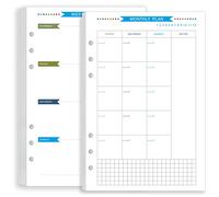 Zelten Recharge de papier perforé multicolore 45 feuilles 90 pages - Pour reliure à 6 trous - Journal intime rechargeable (A5, Weekly Monthly Planner)